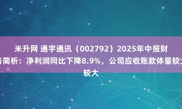 米升网 通宇通讯（002792）2025年中报财务简析：净利润同比下降8.9%，公司应收账款体量较大